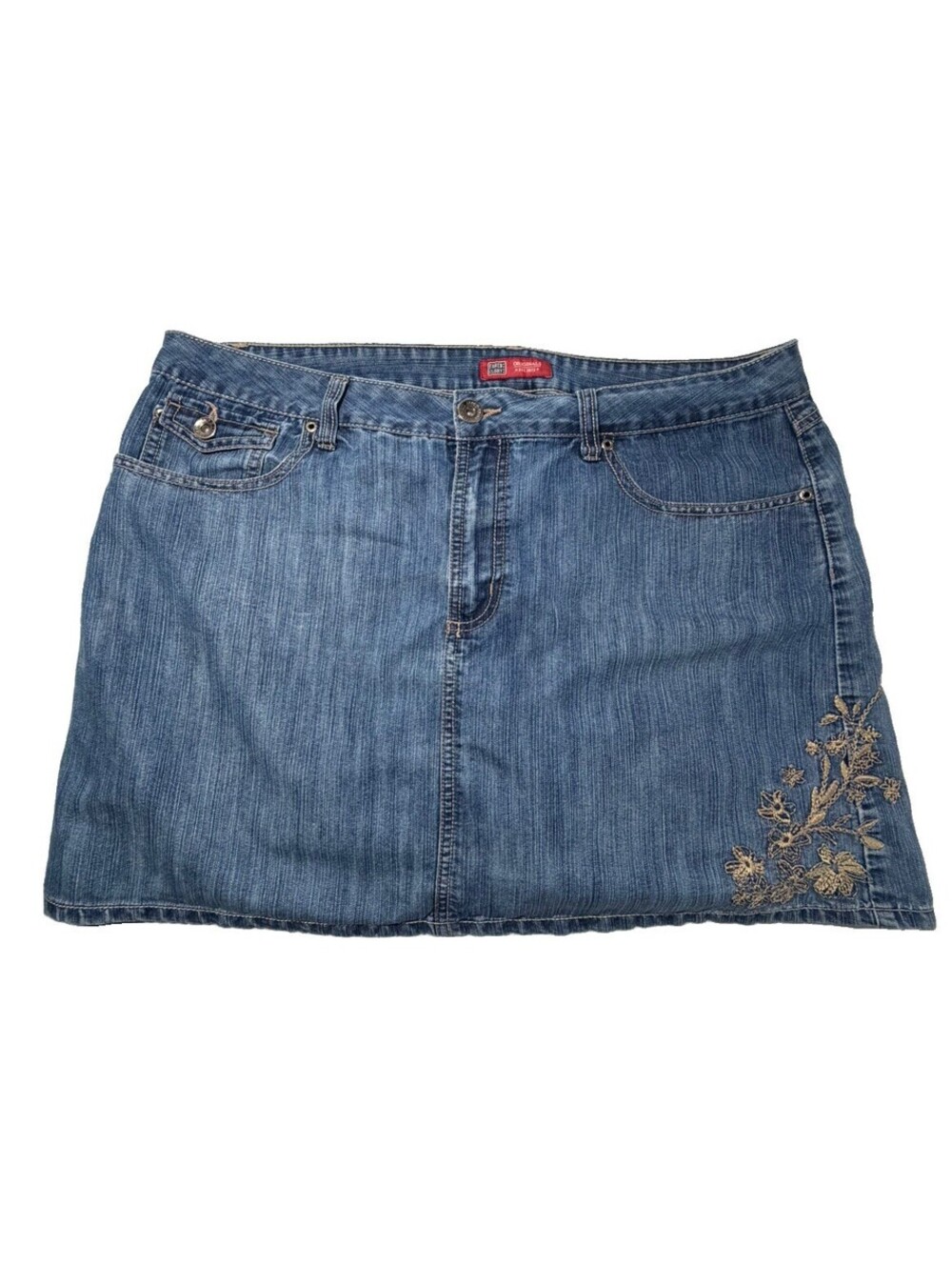 Faded Glory Skort Women 16 Blue Denim Floral Embroidered Raw Hem Casual Shorts
